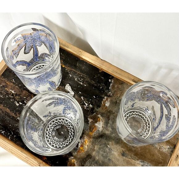 Vintage Set of Three, 7oz Frosted and Embossed Blue Palm Tree Tumblers - Picture 6 of 8